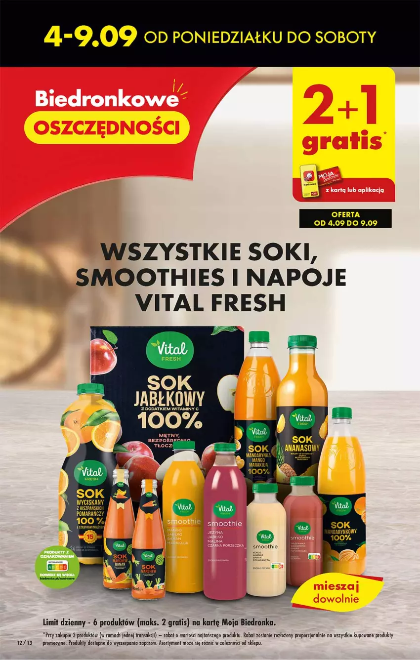 Gazetka promocyjna Biedronka - Od poniedzialku - ważna 04.09 do 09.09.2023 - strona 12 - produkty: Ananas, Fa, Gra, Mango, Napoje, Por, Rama, Ser, Smoothie, Sok, Sok jabłkowy, Tran