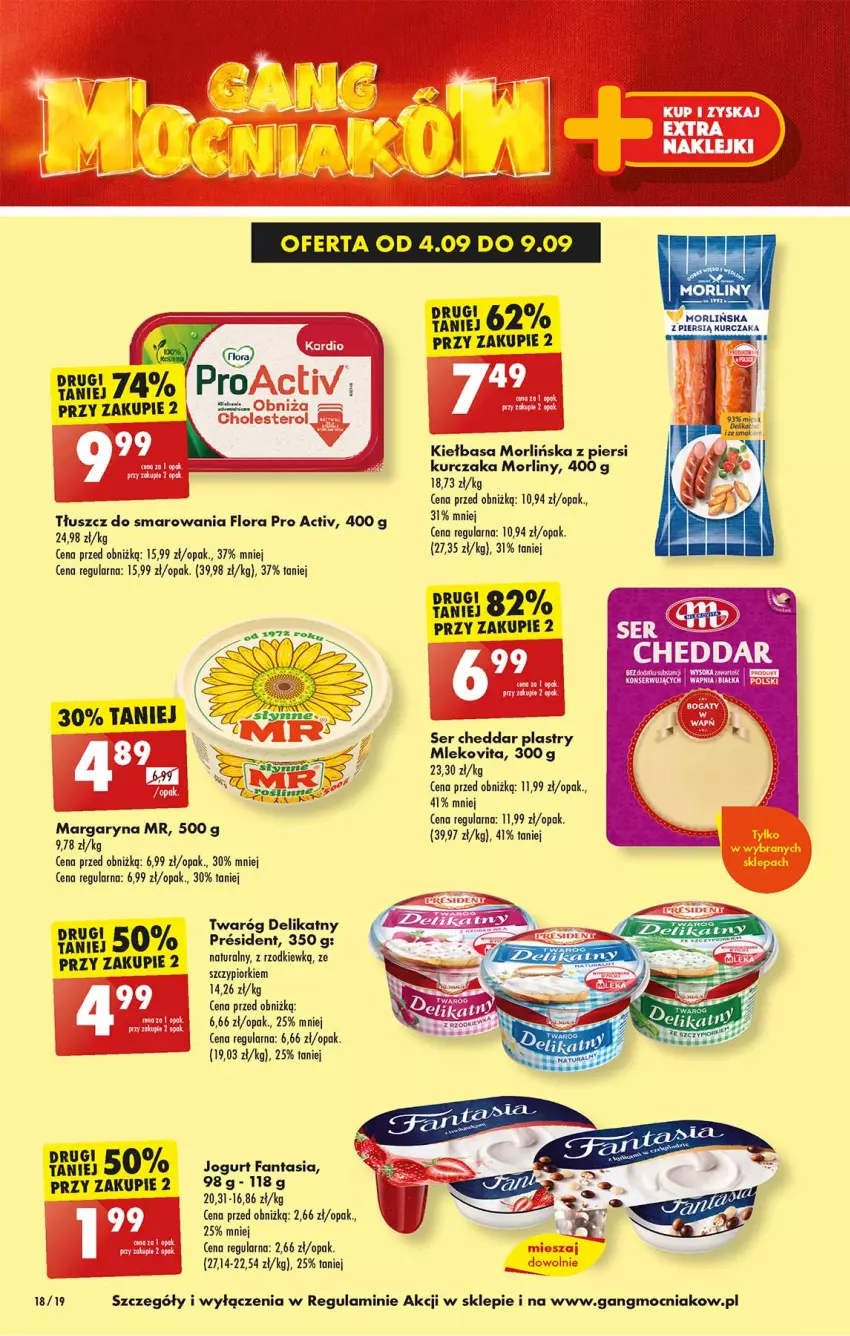 Gazetka promocyjna Biedronka - Od poniedzialku - ważna 04.09 do 09.09.2023 - strona 18 - produkty: Cheddar, Fa, Fanta, Flora, Jogurt, Kiełbasa, Kurczak, Mleko, Mlekovita, Morliny, Ser, Twaróg