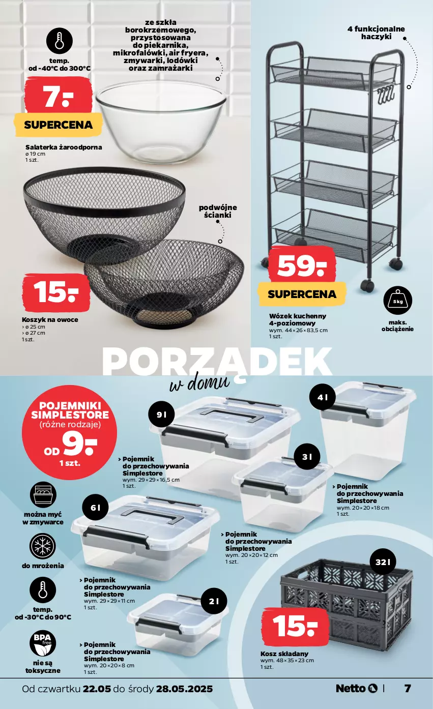 Gazetka promocyjna Netto - Od Czwartku Przemysłowa - ważna 22.05 do 28.05.2025 - strona 7 - produkty: Fa, Haczyk, Kosz, Owoce, Piekarnik, Pojemnik, Pojemnik do przechowywania, Por, Salaterka, Wózek, Zmywarki