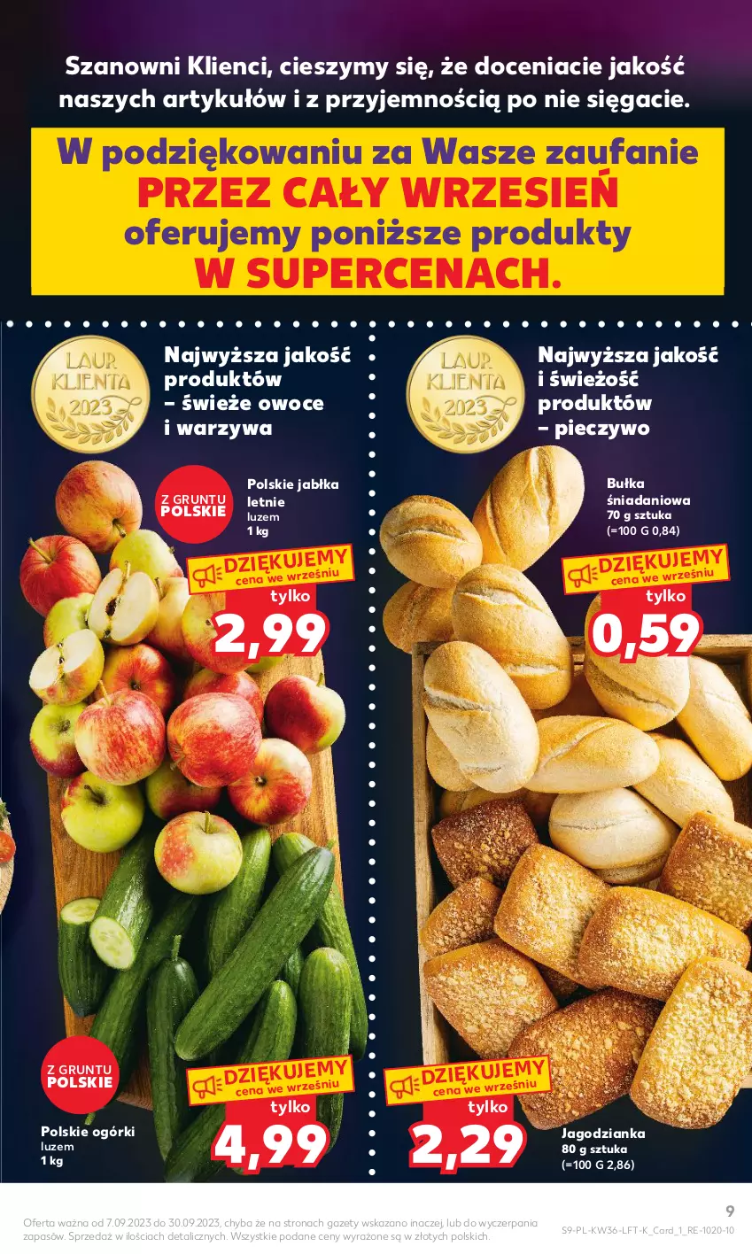 Gazetka promocyjna Kaufland - Gazetka tygodnia - ważna 07.09 do 13.09.2023 - strona 9 - produkty: Bułka, Danio, Fa, Grunt, Jabłka, Jagodzianka, Owoce, Piec, Pieczywo, Warzywa