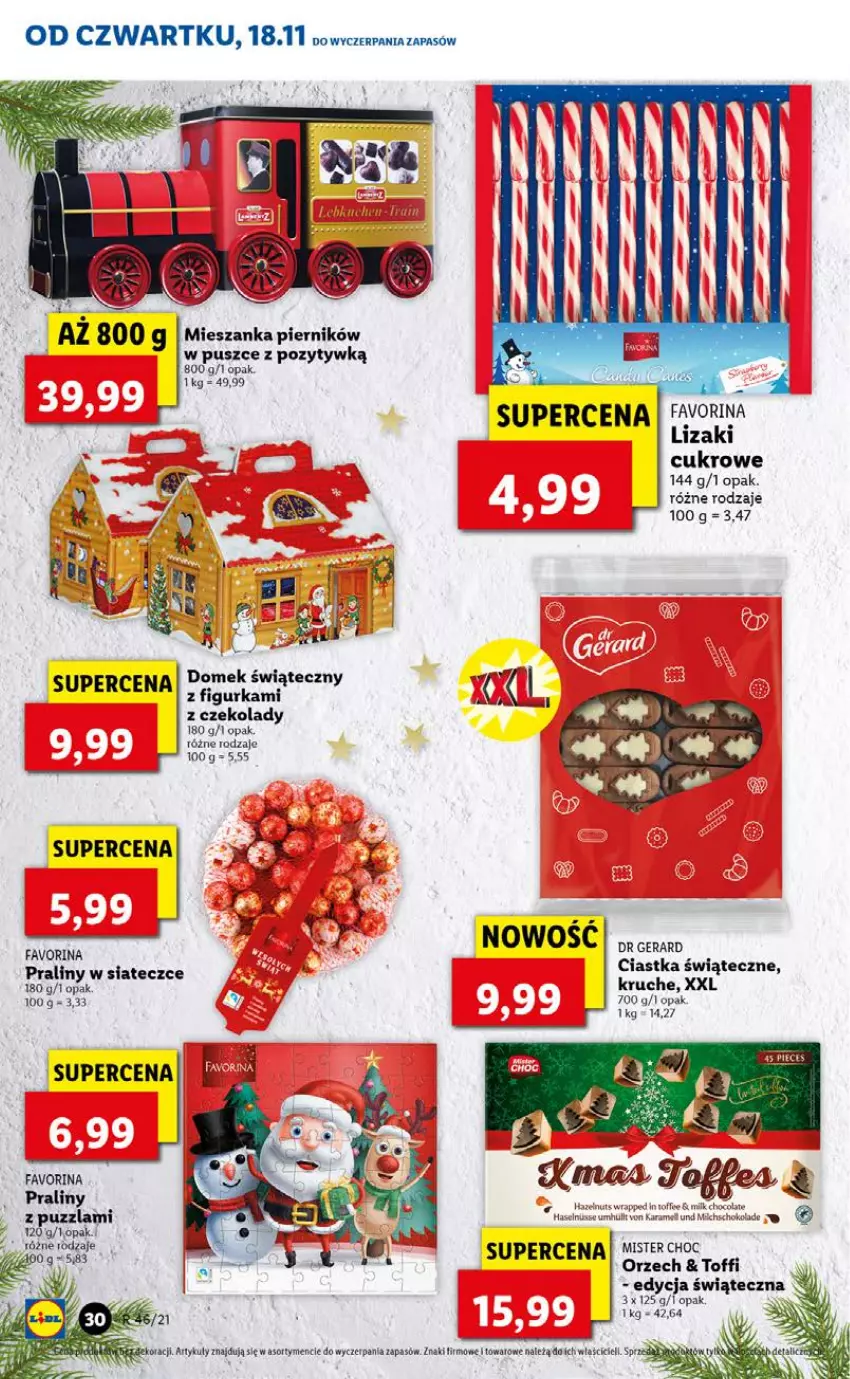 Gazetka promocyjna Lidl - GAZETKA OD 18.11 DO 21.11 - ważna 18.11 do 21.11.2021 - strona 30 - produkty: Ciastka, Fa, Lizaki, Piec, Piernik, Praliny, Rama