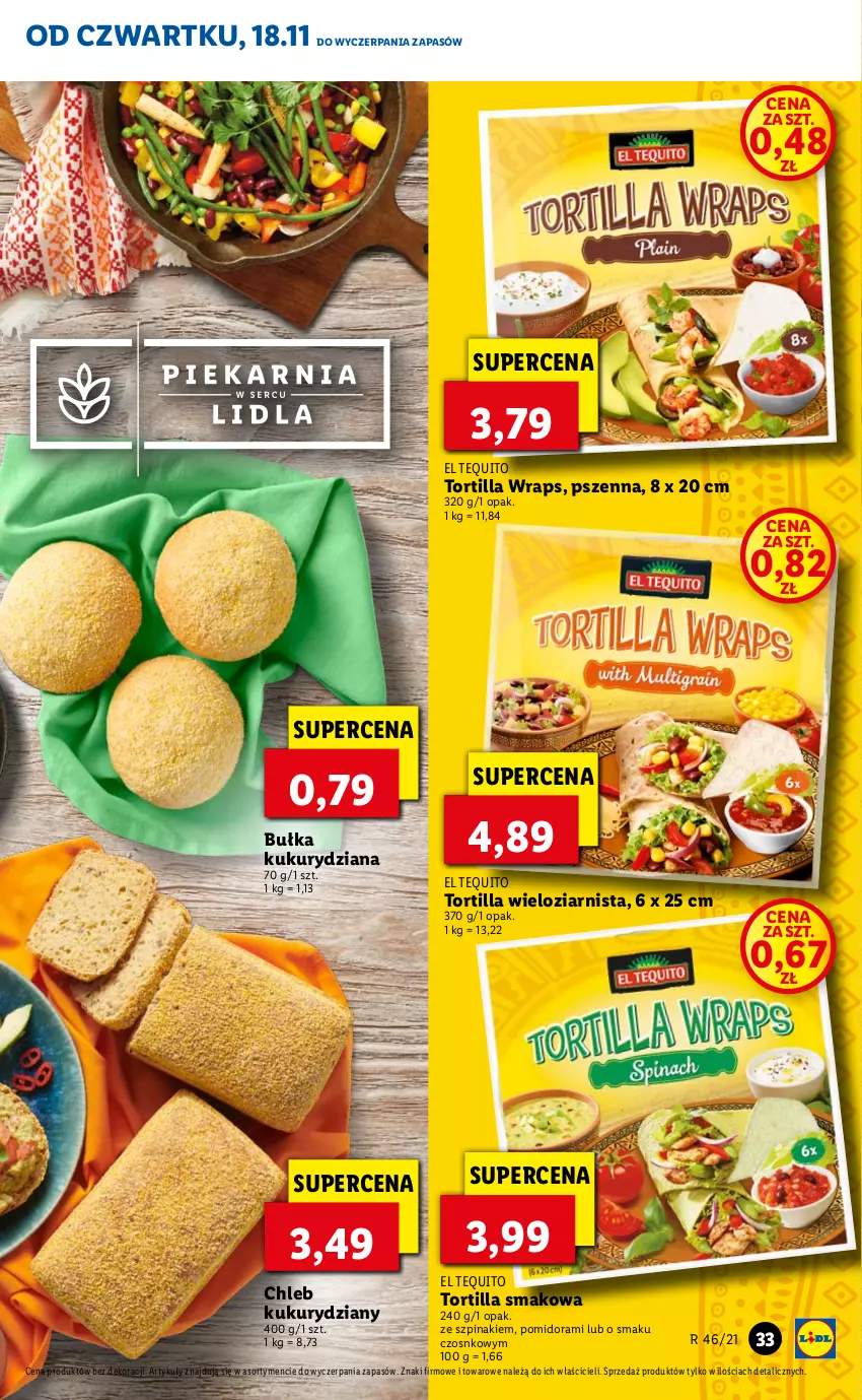 Gazetka promocyjna Lidl - GAZETKA OD 18.11 DO 21.11 - ważna 18.11 do 21.11.2021 - strona 33 - produkty: Bułka, Chleb, Szpinak, Tortilla