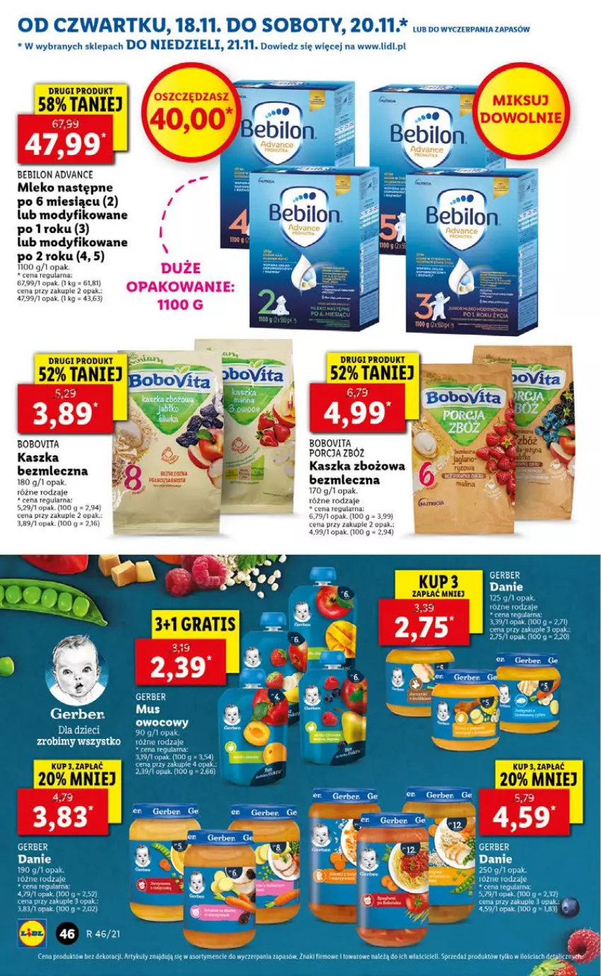 Gazetka promocyjna Lidl - GAZETKA OD 18.11 DO 21.11 - ważna 18.11 do 21.11.2021 - strona 46 - produkty: BoboVita, Gerber, Mleko, Por