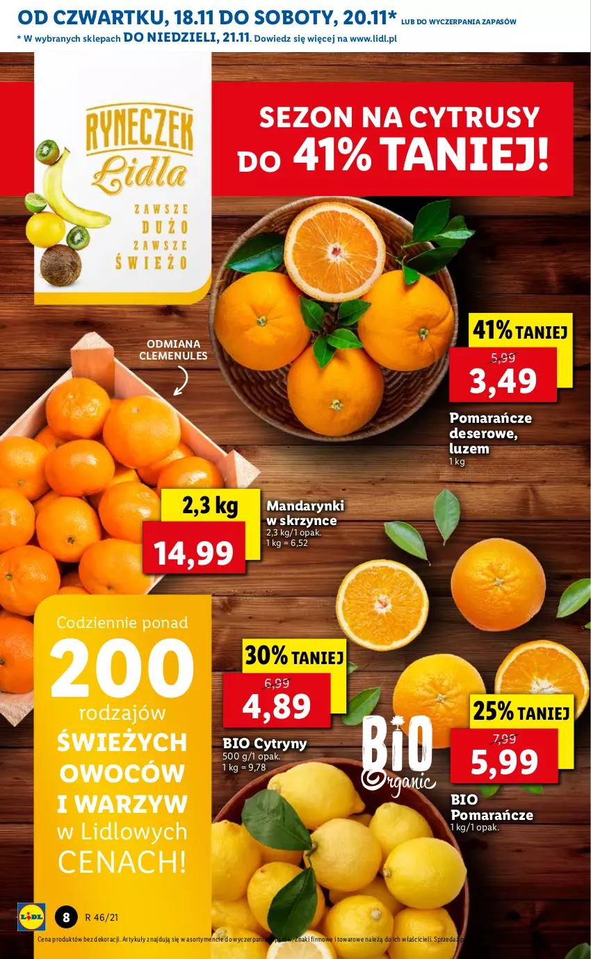 Gazetka promocyjna Lidl - GAZETKA OD 18.11 DO 21.11 - ważna 18.11 do 21.11.2021 - strona 8 - produkty: Cytryny, Deser, Mandarynki, Pomarańcze, Ser