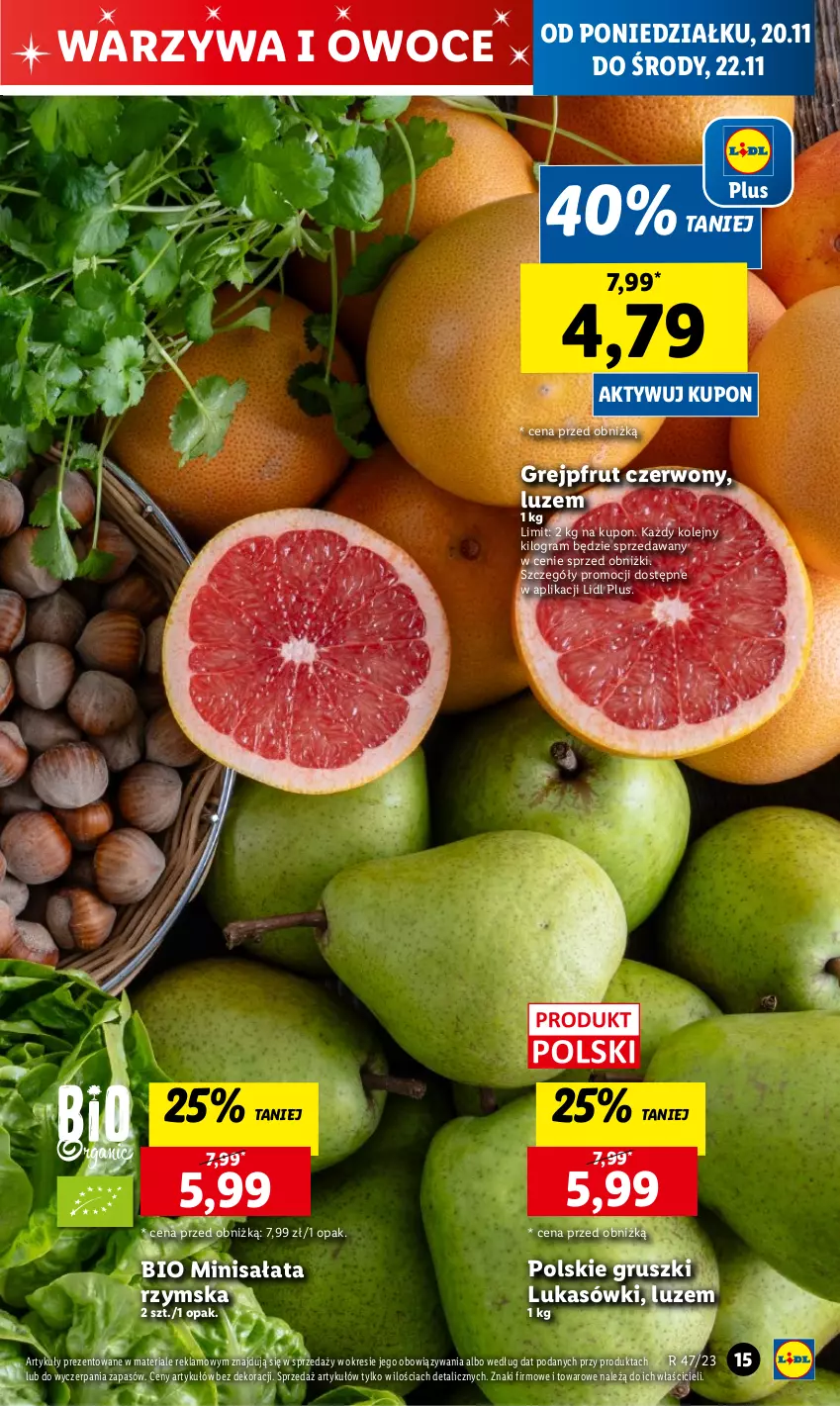 Gazetka promocyjna Lidl - GAZETKA - ważna 20.11 do 22.11.2023 - strona 17 - produkty: Gra, Grejpfrut, Gruszki, Olej, Owoce, Sałat, Warzywa, Warzywa i owoce