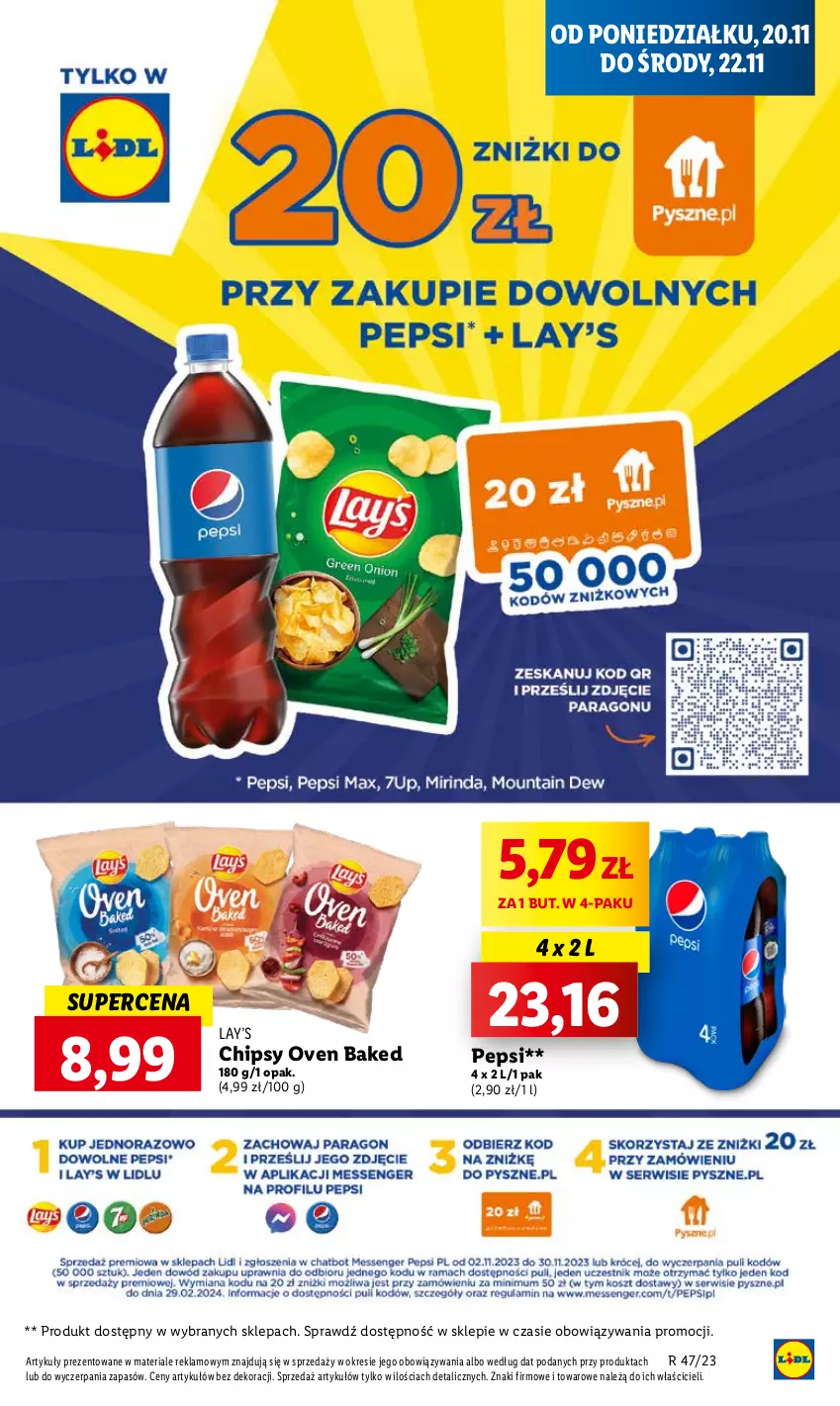 Gazetka promocyjna Lidl - GAZETKA - ważna 20.11 do 22.11.2023 - strona 47 - produkty: Chipsy, Lay’s, Pepsi