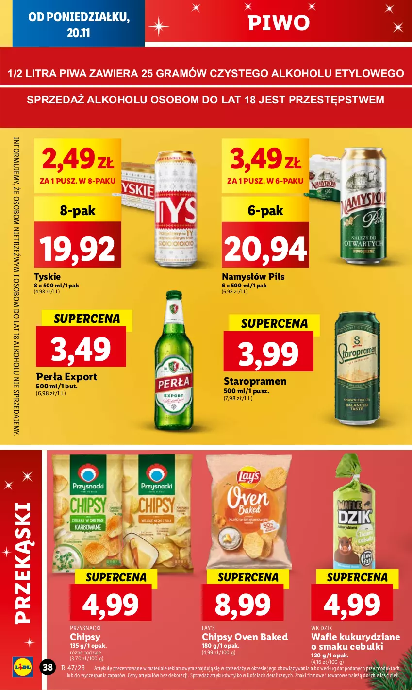 Gazetka promocyjna Lidl - GAZETKA - ważna 20.11 do 22.11.2023 - strona 48 - produkty: Chipsy, Gra, Lay’s, Namysłów, Perła, Piwa, Piwo, Por, Przysnacki, Tyskie, Wafle