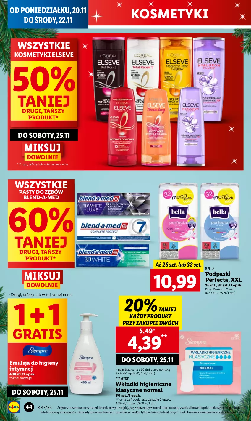 Gazetka promocyjna Lidl - GAZETKA - ważna 20.11 do 22.11.2023 - strona 54 - produkty: Bell, Bella, Blend-a-Med, Elseve, Emulsja, Gra, Perfecta, Podpaski, Wkładki