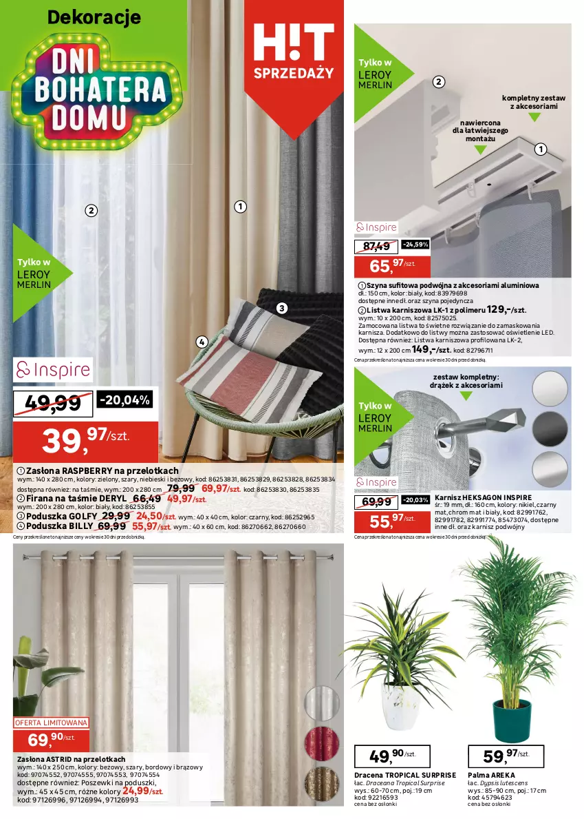 Gazetka promocyjna Leroy Merlin - Gazetka Leroy Merlin - ważna 24.09 do 14.10.2025 - strona 10 - produkty: Astrid, Billy, Dywan, Firana, Karnisz, Listwa, Palma, Poduszka, Szyna, Tapeta, Tropical, Zasłona