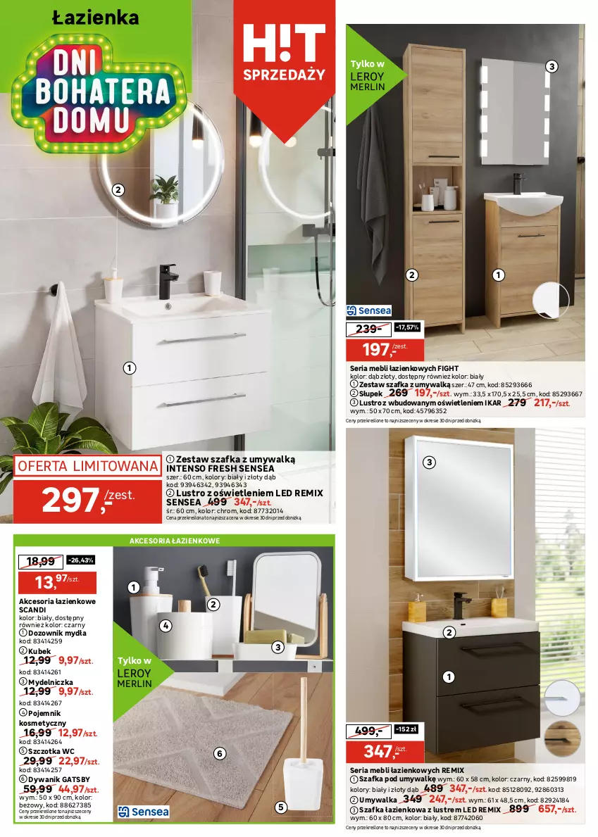 Gazetka promocyjna Leroy Merlin - Gazetka Leroy Merlin - ważna 24.09 do 14.10.2025 - strona 2 - produkty: Dozownik, Dozownik mydła, Dywan, Dywanik, Kubek, Lustro, Mydelniczka, Pojemnik, Pojemnik kosmetyczny, Ser, Słupek, Sok, Szafka, Szafka łazienkowa, Szafka pod umywalkę, Szczotka, Umywalka