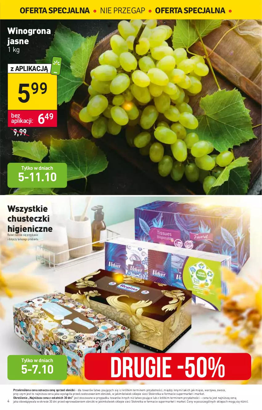Gazetka promocyjna Stokrotka - Supermarket - ważna 05.10 do 11.10.2023 - strona 5 - produkty: Chusteczki, Mięso, Owoce, Warzywa, Wino, Winogrona