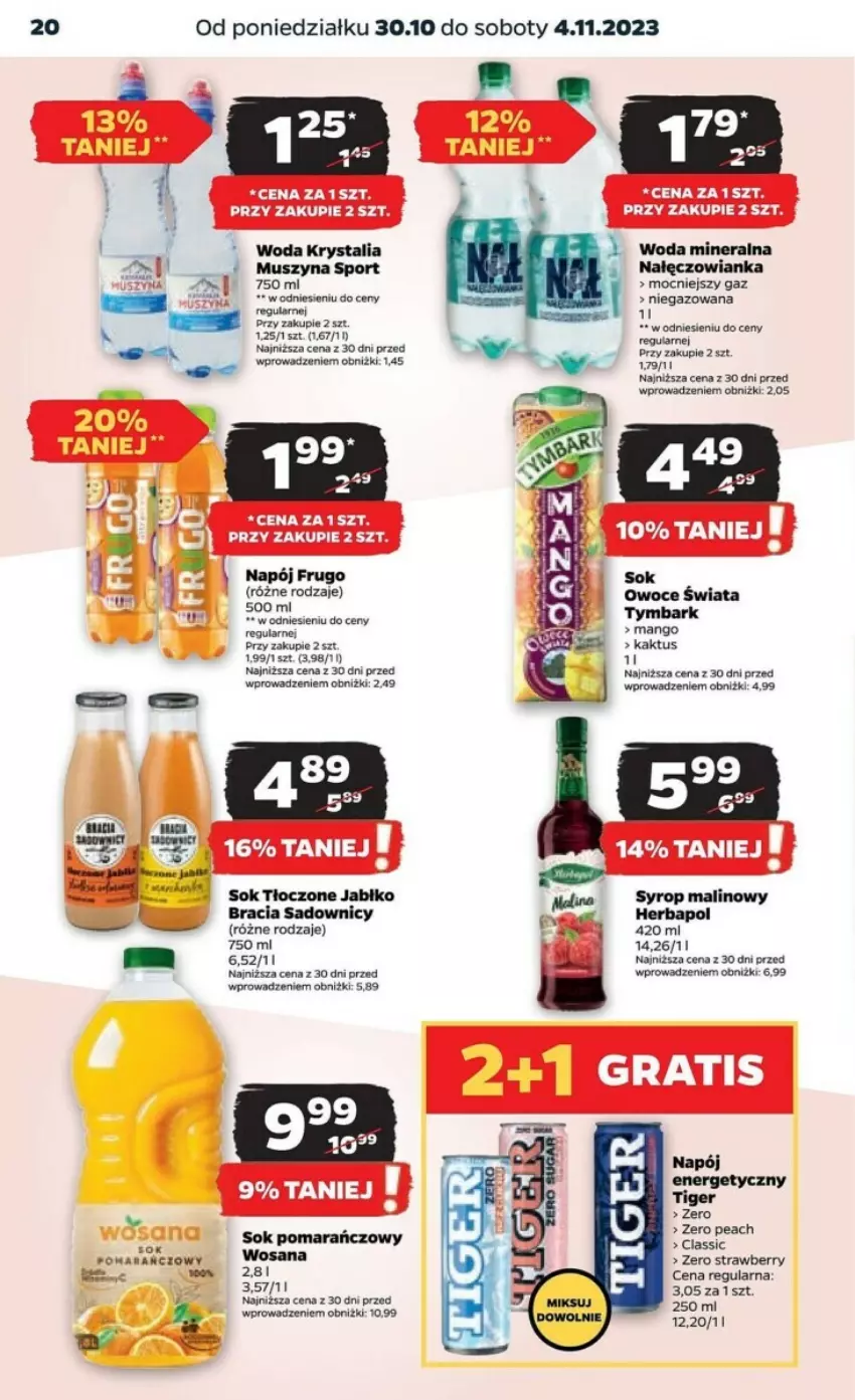 Gazetka promocyjna Netto - ważna 30.10 do 04.11.2023 - strona 13 - produkty: Herbapol, Kaktus, Mango, Mus, Nałęczowianka, Napój, Napój energetyczny, Owoce, Por, Sok, Sport, Syrop, Szyna, Tiger, Tymbark, Woda, Woda mineralna