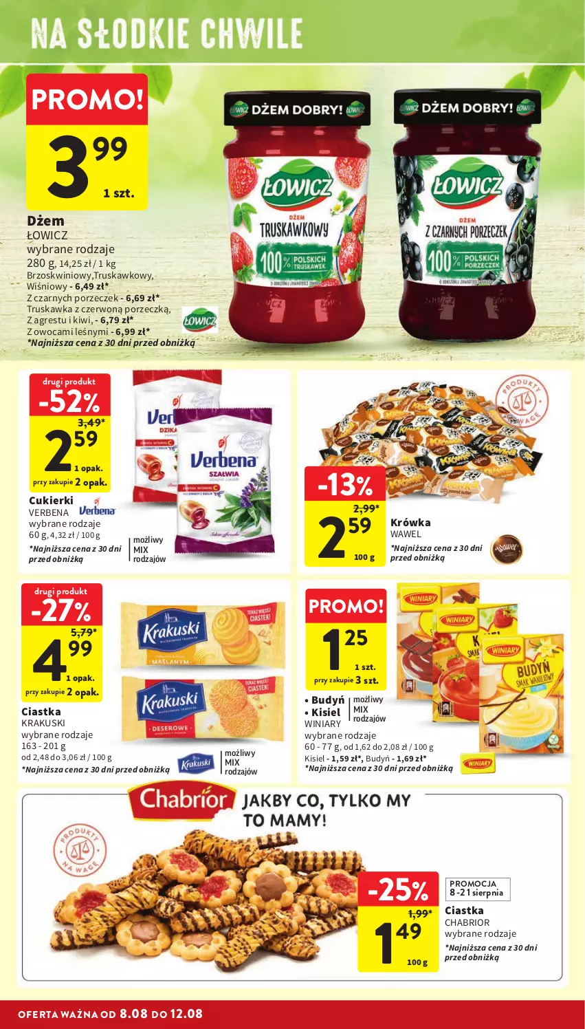 Gazetka promocyjna Intermarche - ważna 08.08 do 12.08.2024 - strona 24 - produkty: Budyń, Chabrior, Ciastka, Cukier, Cukierki, Dżem, Gres, Kisiel, Kiwi, Krakus, Krakuski, Por, Wawel, Winiary