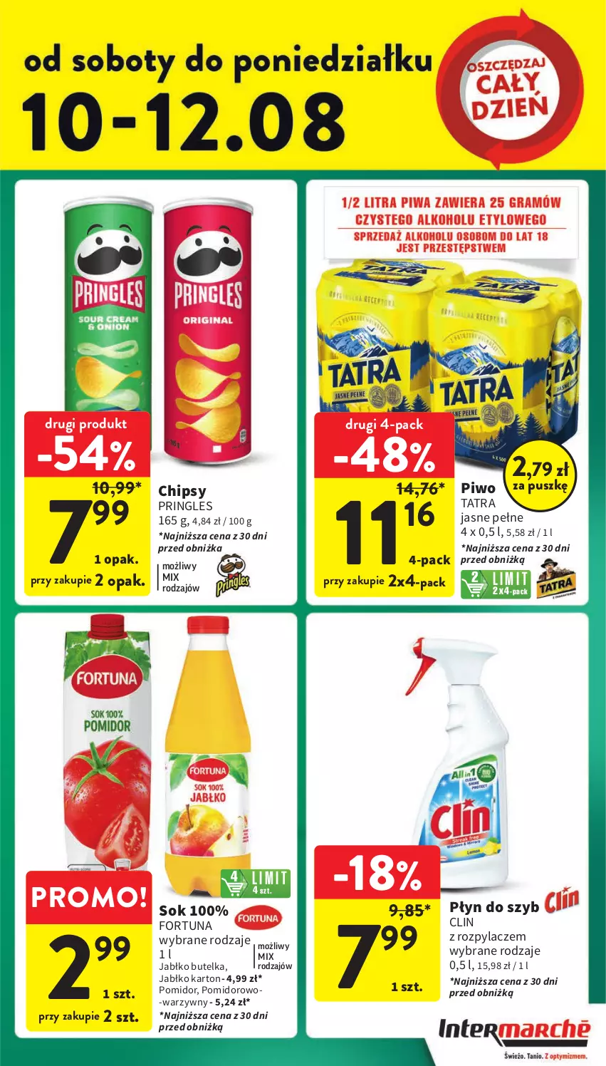 Gazetka promocyjna Intermarche - ważna 08.08 do 12.08.2024 - strona 39 - produkty: Chipsy, Clin, Fortuna, Piwo, Płyn do szyb, Pringles, Sok, Tatra