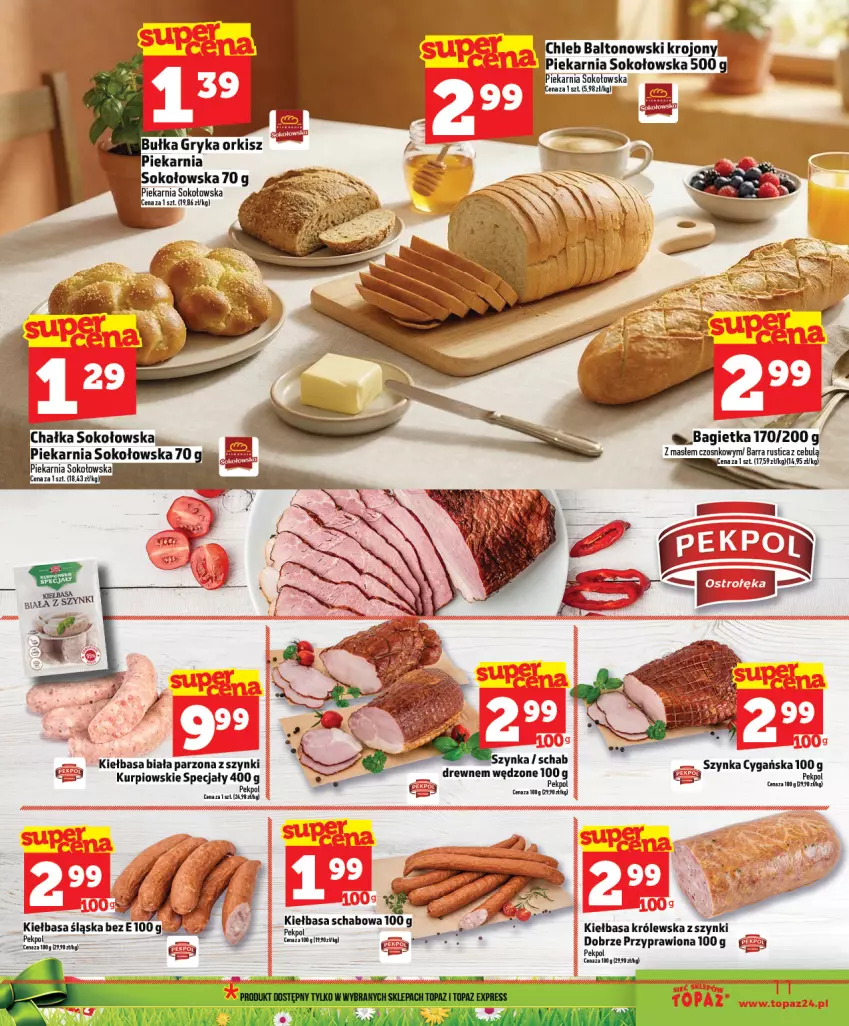 Gazetka promocyjna Topaz - Gazetka - ważna 26.03 do 01.04.2026 - strona 11 - produkty: Bagietka, Kiełbasa, Kiełbasa biała, Kiełbasa śląska, Pekpol, Rust, Sok, Szynka, Szynka cygańska, Top