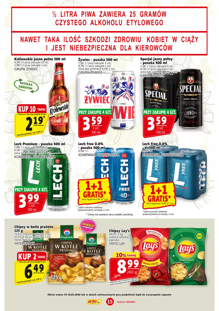 Gazetka promocyjna Prim Market - ważna 19.03 do 25.03.2026 - strona 15 - produkty: Chipsy, Królewski, Lech Premium, LG, Papryka, Piec, Por