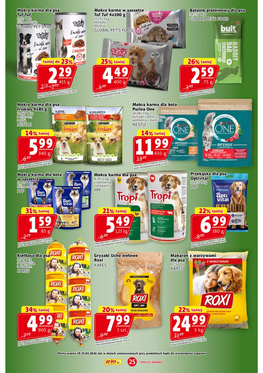 Gazetka promocyjna Prim Market - ważna 19.03 do 25.03.2026 - strona 25 - produkty: Baton, Gry, Kurczak, Makaron, Mokra karma, Por, Pur, Purina, Tonik, Warzywa, Wołowina