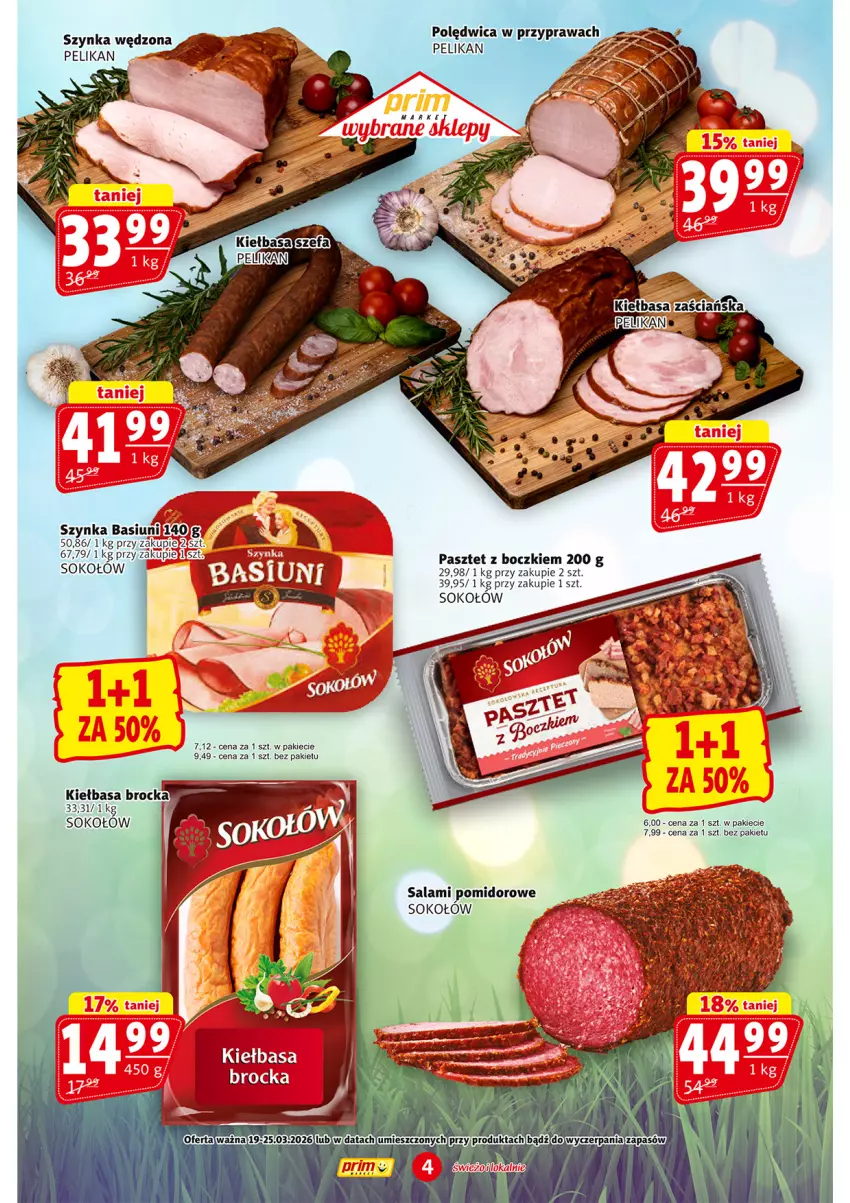 Gazetka promocyjna Prim Market - ważna 19.03 do 25.03.2026 - strona 4 - produkty: Kiełbasa, Pasztet, Salami, Sok, Sokołów, Szynka