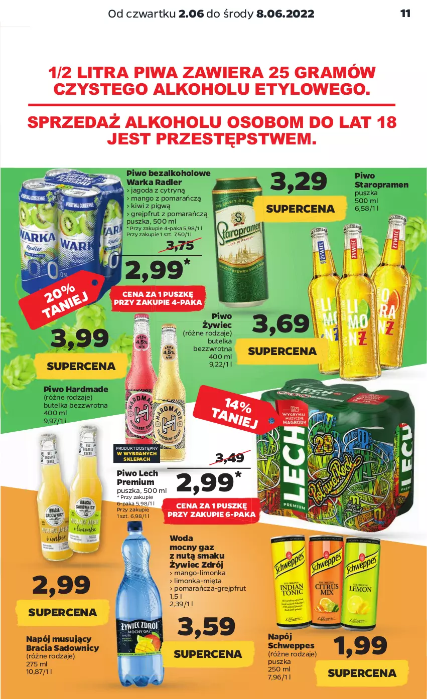 Gazetka promocyjna Netto - Gazetka spożywcza 2.06-8.06 - ważna 02.06 do 08.06.2022 - strona 11 - produkty: Gra, Grejpfrut, Kiwi, Lech Premium, Limonka, Mango, Mięta, Mus, Napój, Napój musujący, Piwa, Piwo, Radler, Schweppes, Warka, Woda