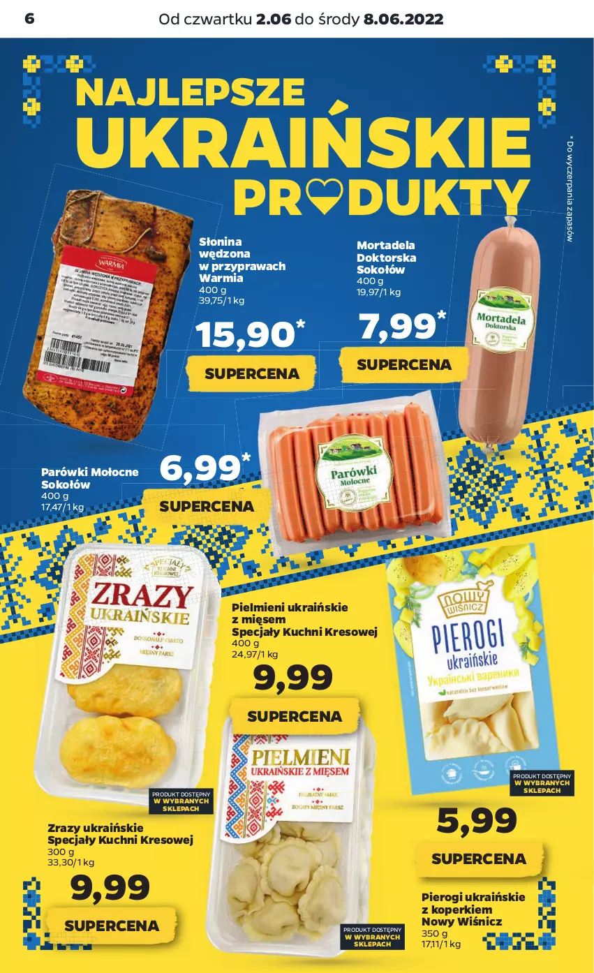 Gazetka promocyjna Netto - Gazetka spożywcza 2.06-8.06 - ważna 02.06 do 08.06.2022 - strona 6 - produkty: Parówki, Pierogi, Sok, Sokołów