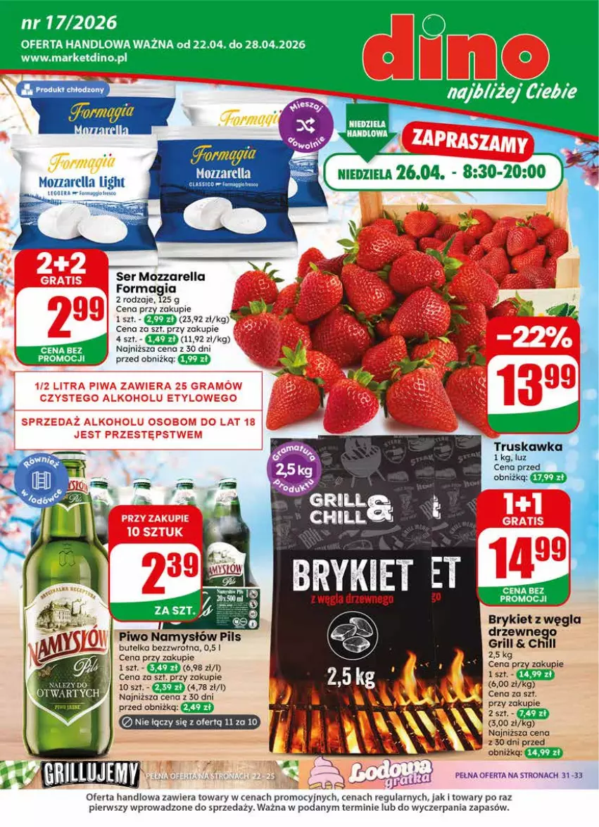 Gazetka promocyjna Dino - Gazetka 17 / 2026 - ważna 22.04 do 28.04.2026 - strona 1 - produkty: Fa, JBL, Mozzarella, Namysłów, Piwo, Ser
