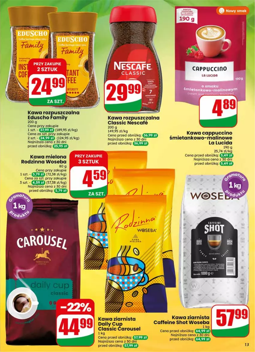 Gazetka promocyjna Dino - Gazetka 17 / 2026 - ważna 22.04 do 28.04.2026 - strona 13 - produkty: Cappuccino, Fa, Kawa, Kawa mielona, Kawa rozpuszczalna, Kawa ziarnista, Woseba