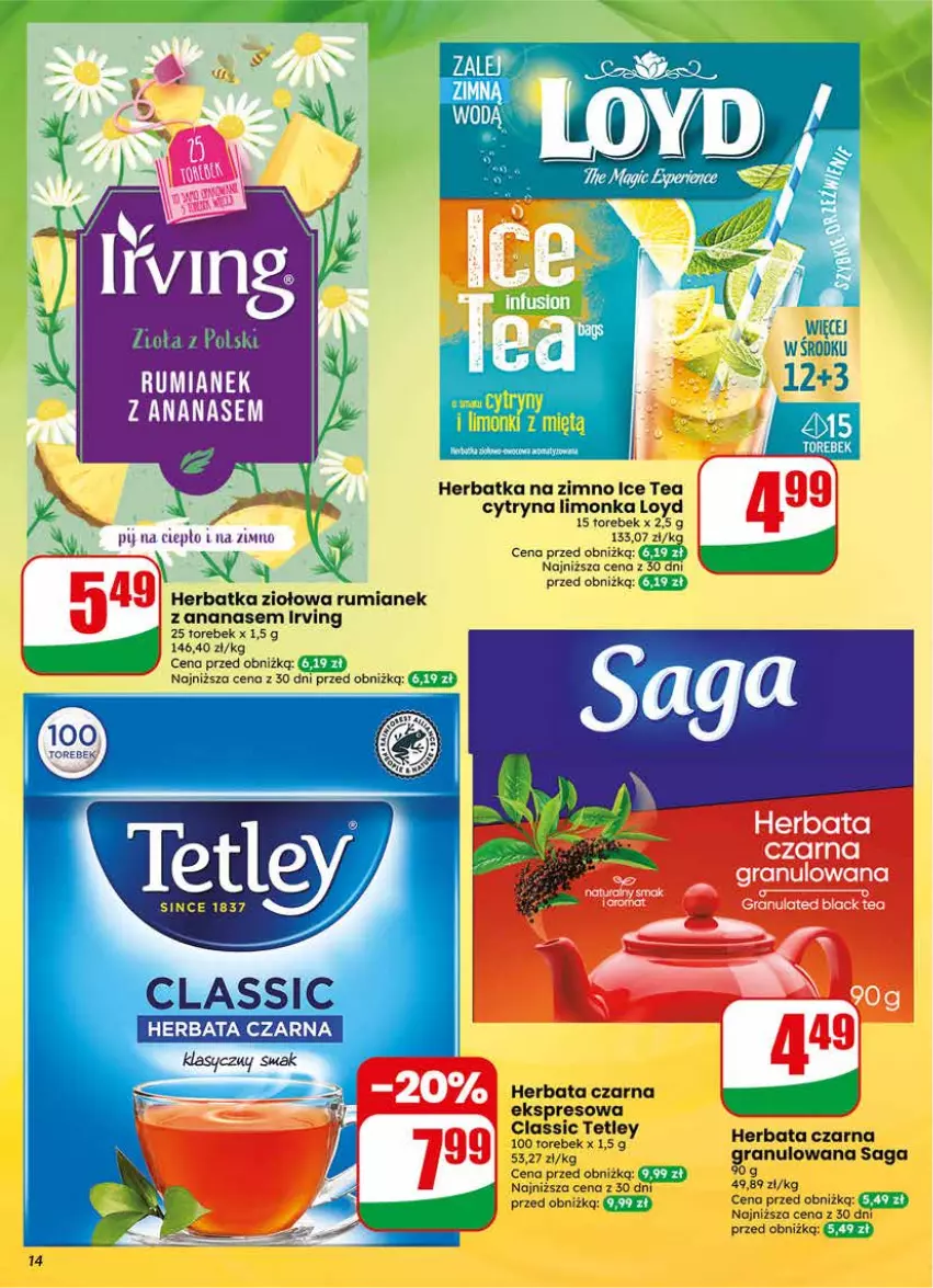 Gazetka promocyjna Dino - Gazetka 17 / 2026 - ważna 22.04 do 28.04.2026 - strona 14 - produkty: Ananas, Gra, Herbata, Herbata czarna, Ice tea, Irving, Lack, Limonka, Loyd, Rum, Saga, Tetley