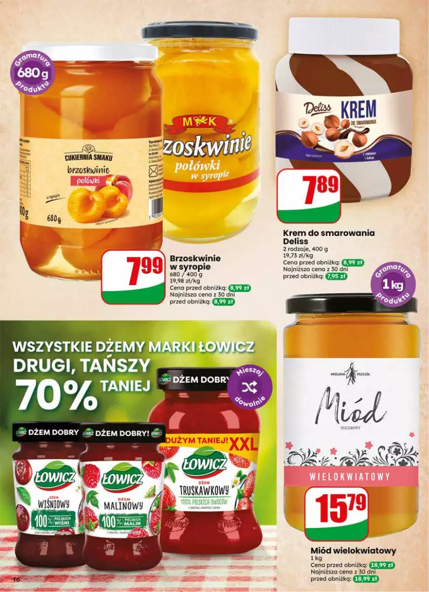 Gazetka promocyjna Dino - Gazetka 17 / 2026 - ważna 22.04 do 28.04.2026 - strona 16 - produkty: Brzoskwinie, Cukier, Deliss, Dżem, Miód