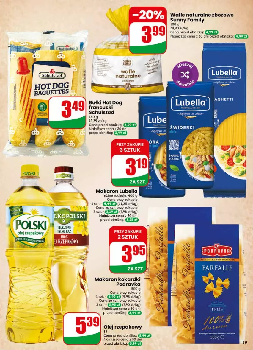 Gazetka promocyjna Dino - Gazetka 17 / 2026 - ważna 22.04 do 28.04.2026 - strona 19 - produkty: Bell, Bella, Fa, Hot dog, Lubella, Makaron, Olej, Olej rzepakowy, Podravka, Wafle