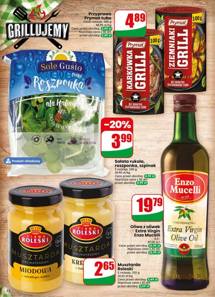 Gazetka promocyjna Dino - Gazetka 17 / 2026 - ważna 22.04 do 28.04.2026 - strona 22 - produkty: Gin, Mus, Musztarda, Oliwa, Oliwa z oliwek, Prymat, Roszponka, Rukola, Sałat, Szpinak, Wazon