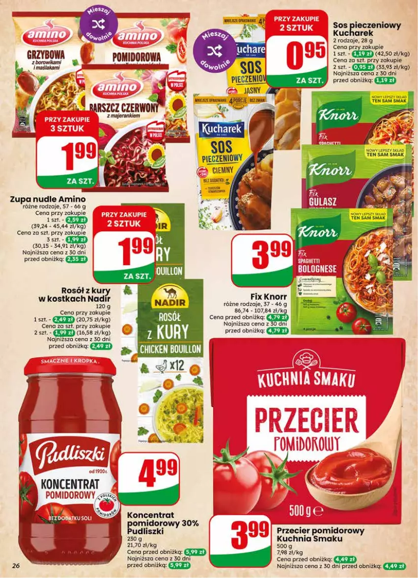 Gazetka promocyjna Dino - Gazetka 17 / 2026 - ważna 22.04 do 28.04.2026 - strona 26 - produkty: Knorr, Kucharek, Kuchnia, Piec, Pudliszki, Rosół, Sos, Sos pieczeniowy, Zupa