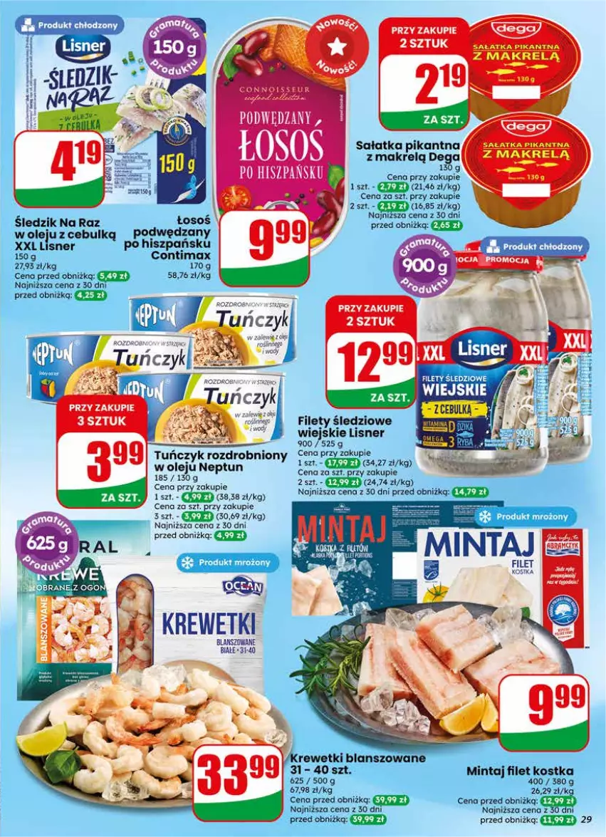 Gazetka promocyjna Dino - Gazetka 17 / 2026 - ważna 22.04 do 28.04.2026 - strona 29 - produkty: Dega, Krewetki, Lisner, Makrelą, Mintaj, Olej, Sałat, Sałatka, Tuńczyk