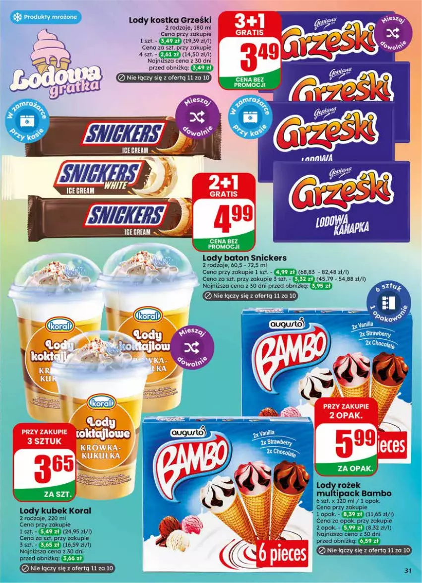 Gazetka promocyjna Dino - Gazetka 17 / 2026 - ważna 22.04 do 28.04.2026 - strona 31 - produkty: Baton, Grześki, Kubek, Lody, Snickers