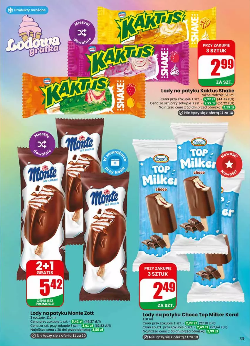 Gazetka promocyjna Dino - Gazetka 17 / 2026 - ważna 22.04 do 28.04.2026 - strona 33 - produkty: Kaktus, Lody, Monte, Top, Zott