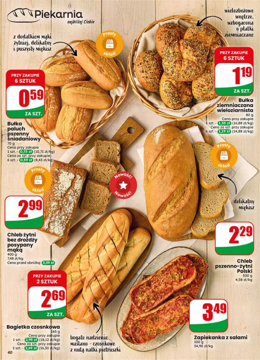 Gazetka promocyjna Dino - Gazetka 17 / 2026 - ważna 22.04 do 28.04.2026 - strona 40 - produkty: Bagietka, Bagietka czosnkowa, Bułka, Chleb, Danio, JBL, Salami, Zapiekanka