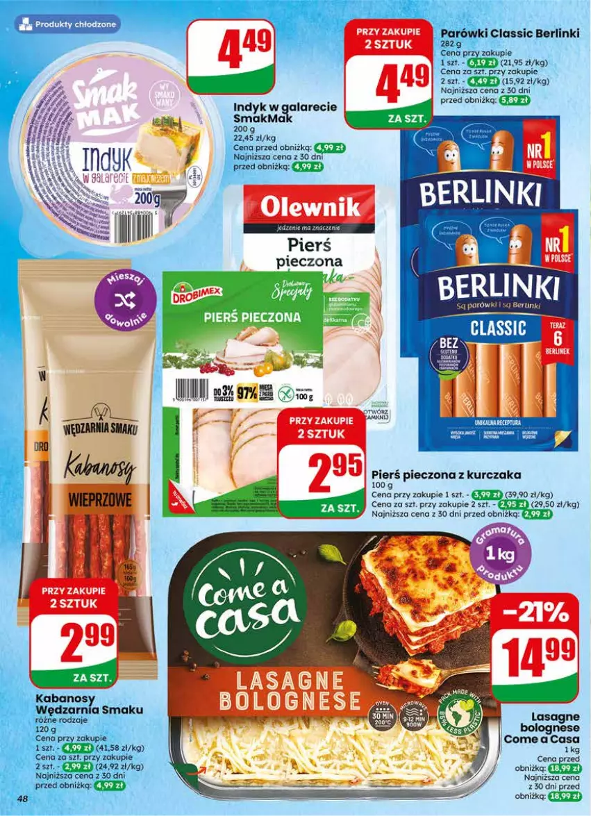 Gazetka promocyjna Dino - Gazetka 17 / 2026 - ważna 22.04 do 28.04.2026 - strona 48 - produkty: Berlinki, Fa, Gala, Kurczak, Lasagne, Olewnik, Parówki, Piec