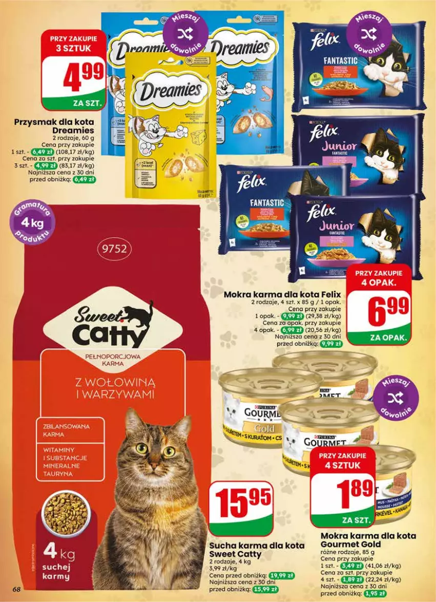 Gazetka promocyjna Dino - Gazetka 17 / 2026 - ważna 22.04 do 28.04.2026 - strona 68 - produkty: Fa, Fanta, Felix, Gourmet Gold, Mokra karma, Por, Przysmak dla kota, Sucha karma