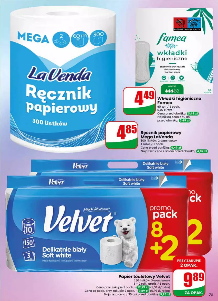 Gazetka promocyjna Dino - Gazetka 17 / 2026 - ważna 22.04 do 28.04.2026 - strona 73 - produkty: Atomic, Fa, Gra, Papier, Papier toaletowy, Ręcznik, Rolki, Velvet, Wkładki