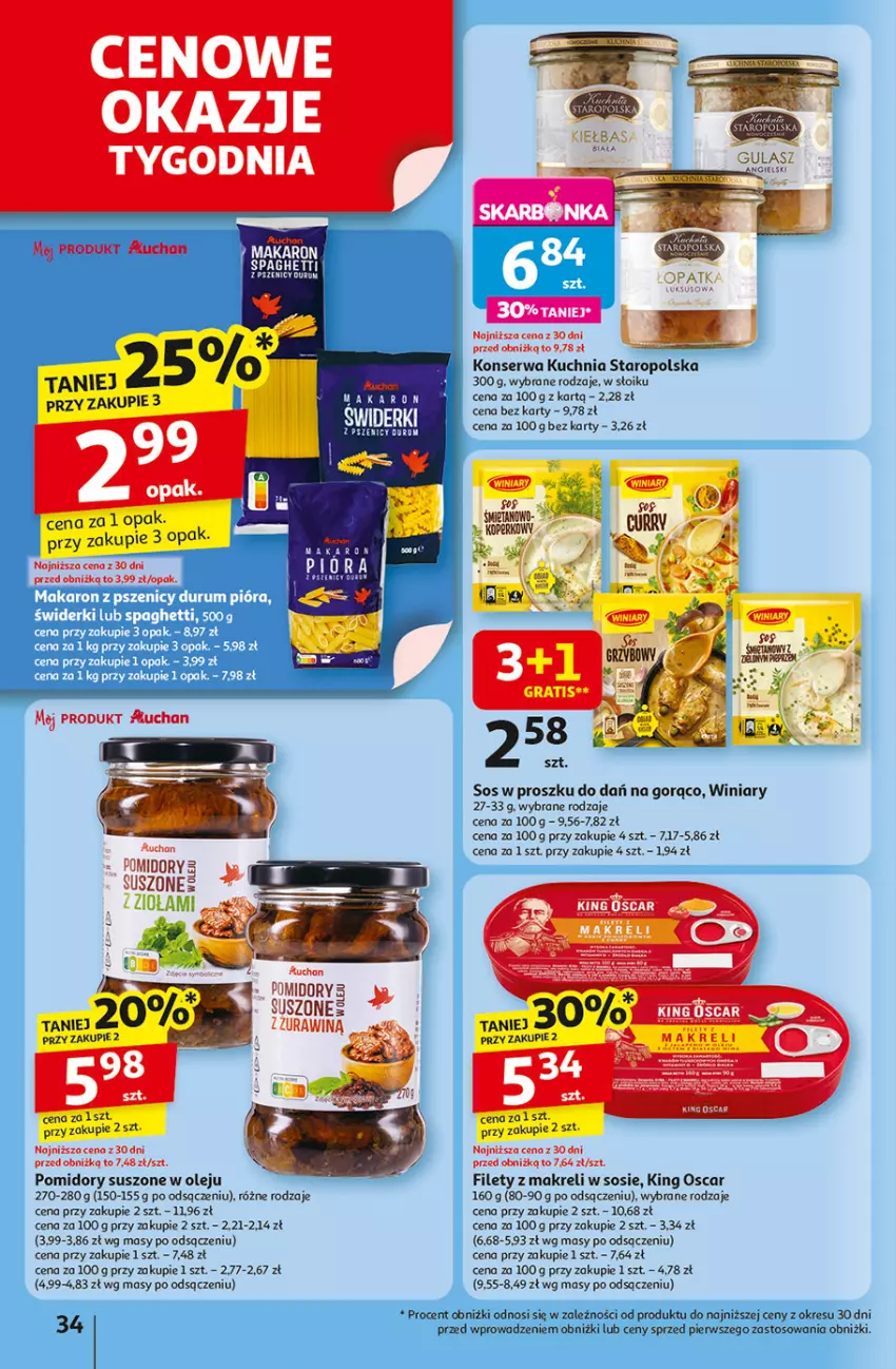 Gazetka promocyjna Auchan - Dobra Zabawa to Poważna Sprawa Hipermarket - ważna 29.05 do 04.06.2025 - strona 36 - produkty: Kuchnia, Kuchnia Staropolska, Makaron, Olej, Pomidory, Ser, Sos, Winiary