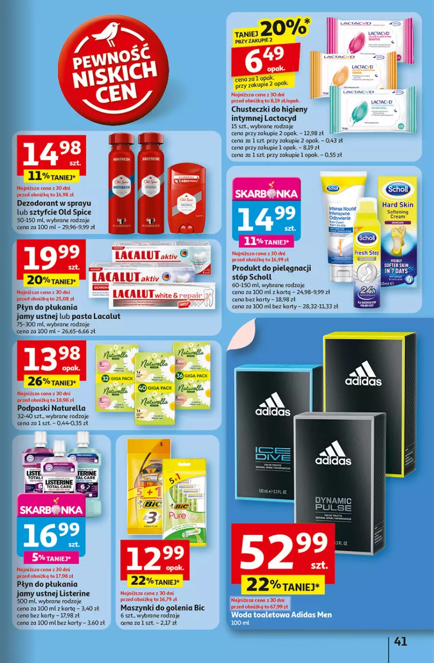 Gazetka promocyjna Auchan - Dobra Zabawa to Poważna Sprawa Hipermarket - ważna 29.05 do 04.06.2025 - strona 43 - produkty: BIC, Chusteczki, Chusteczki do higieny, Dezodorant, Lacalut, Lactacyd, LG, Listerine, Naturell, Naturella, Old Spice, Płyn do płukania, Podpaski, Scholl