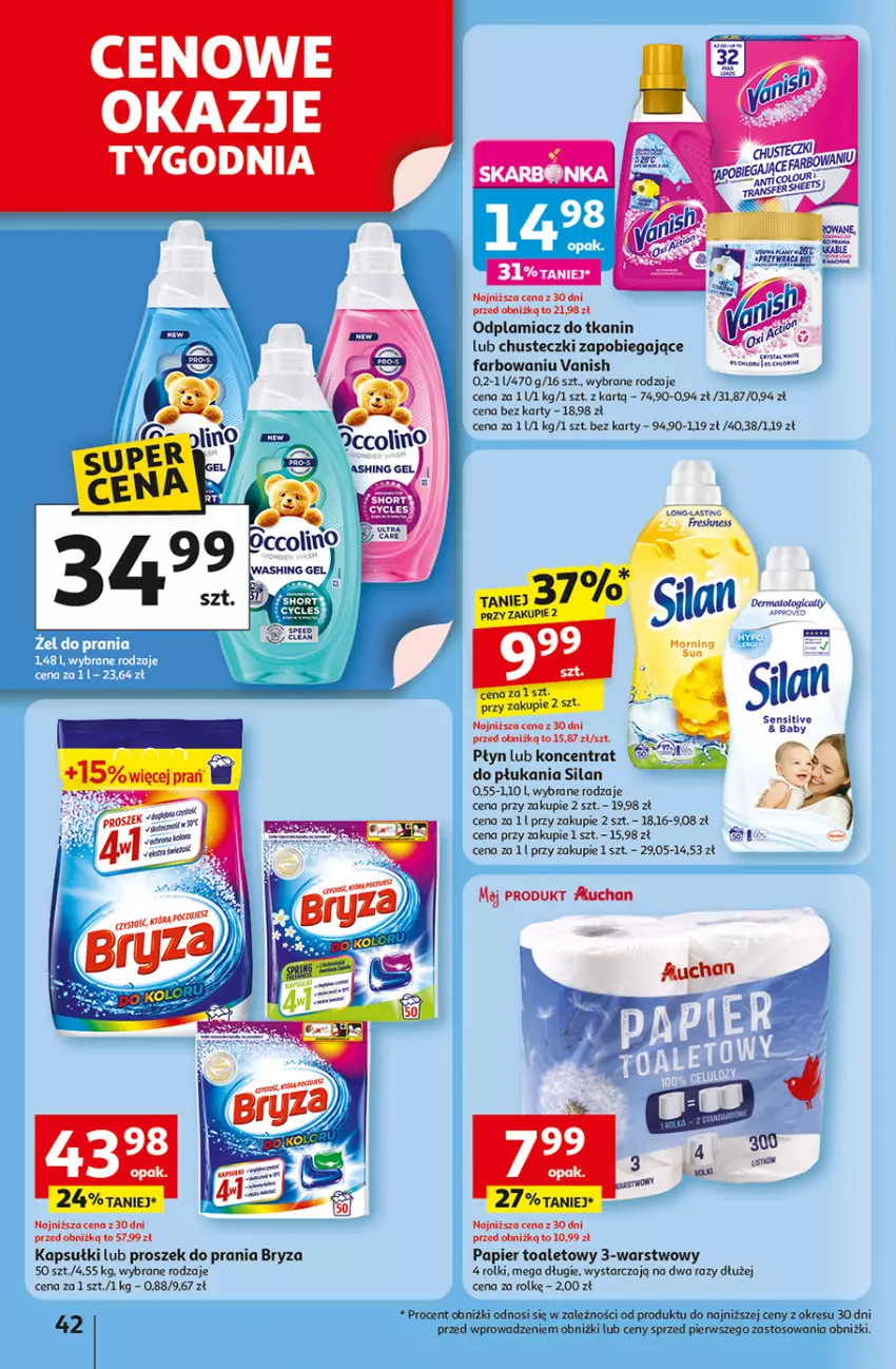 Gazetka promocyjna Auchan - Dobra Zabawa to Poważna Sprawa Hipermarket - ważna 29.05 do 04.06.2025 - strona 44 - produkty: Bryza, Chusteczki, Fa, Odplamiacz, Papier, Papier toaletowy, Proszek do prania, Rolki, Silan, Vanish