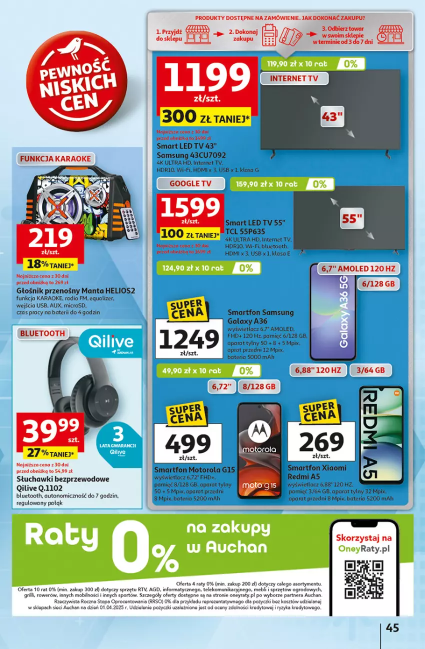 Gazetka promocyjna Auchan - Dobra Zabawa to Poważna Sprawa Hipermarket - ważna 29.05 do 04.06.2025 - strona 47 - produkty: Amol, Bateria, Gala, Głośnik, Grill, Helio, Kosz, LED TV, Manta, Mobil, Motorola, Por, Rower, Samsung, Słuchawki, Słuchawki bezprzewodowe, Smartfon, Sport, Top