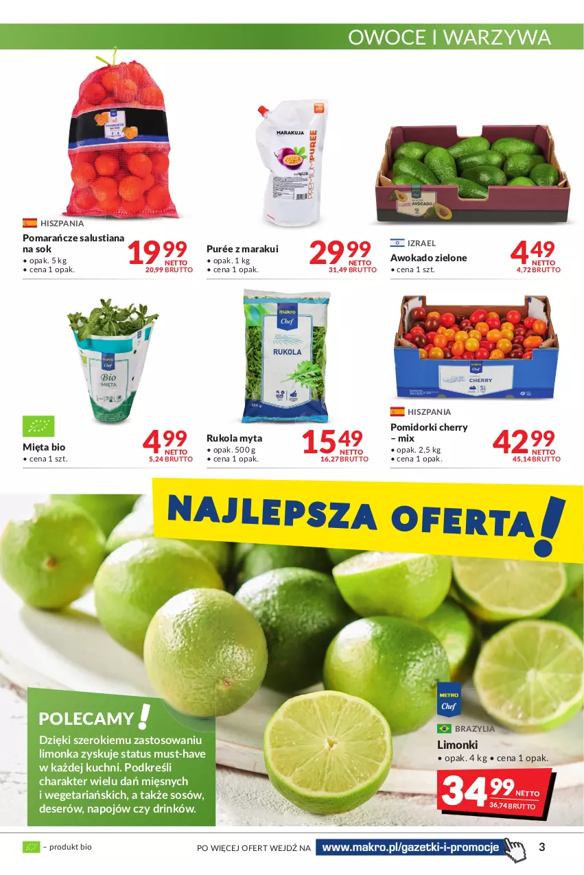 Gazetka promocyjna Makro - [Oferta promocyjna] Artykuły spożywcze i przemysłowe - ważna 27.12.2021 do 05.01.2022 - strona 3 - produkty: Deser, Limonka, LUSTi, Mięta, Mus, Owoce, Pomarańcze, Pomidorki, Pur, Rukola, Ser, Sok, Sos, Warzywa