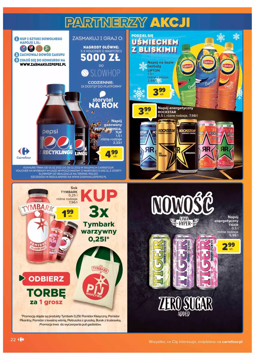 Gazetka promocyjna Carrefour - Gazetka Carrefour - ważna 08.02 do 28.02.2022 - strona 22 - produkty: Napój, Pepsi, Pietruszka, Sok, Tymbark