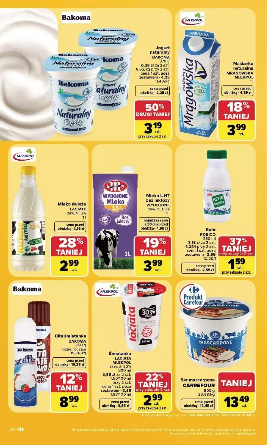 Gazetka promocyjna Carrefour - Gazetka Carrefour, Market w SUMIE najlpeszy, od poniedziałku - ważna 07.09 do 12.09.2026 - strona 26 - produkty: Bakoma, BIC, Jogurt, Jogurt naturalny, Kefir, Mascarpone, Maślanka, Mleko, Robico