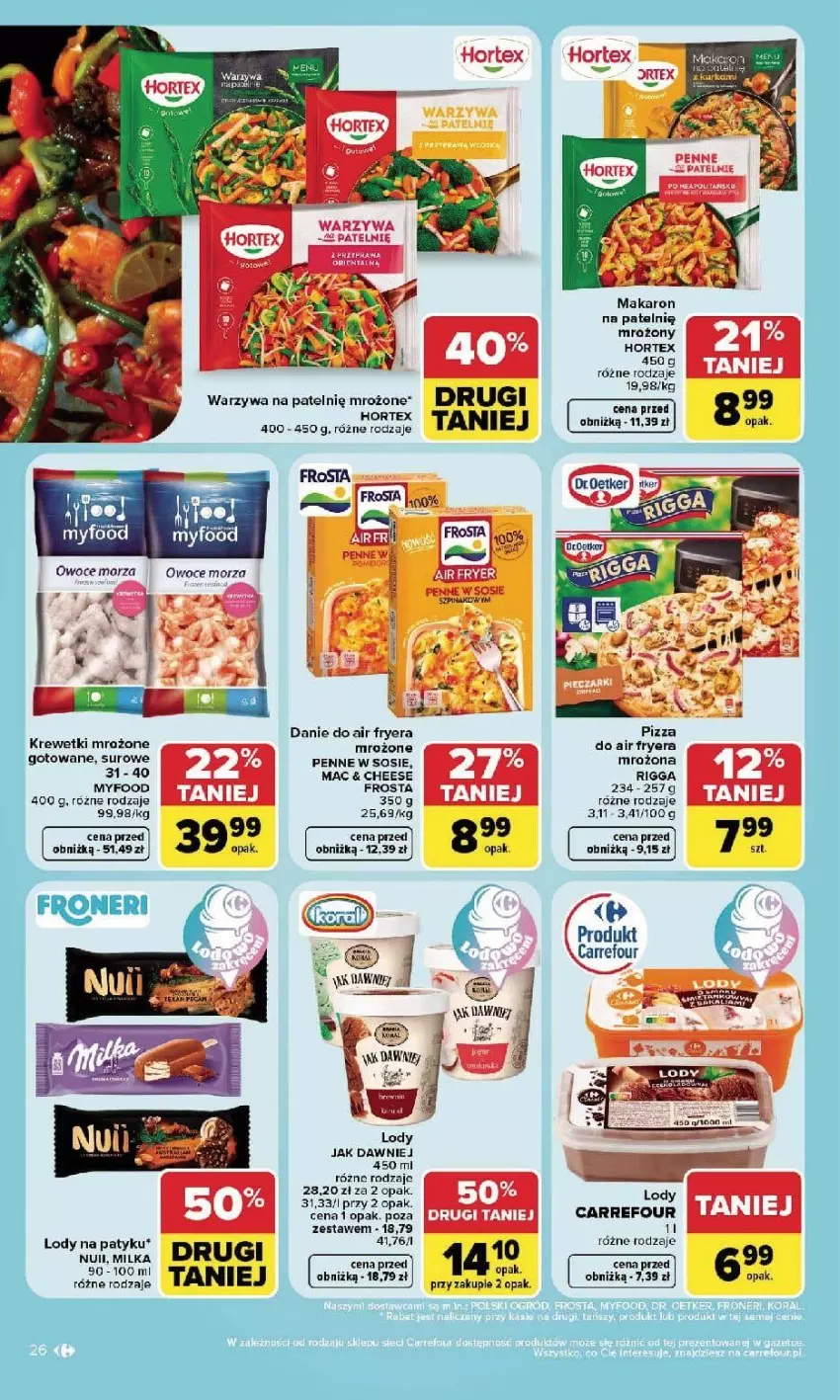 Gazetka promocyjna Carrefour - Gazetka Carrefour, Market w SUMIE najlpeszy, od poniedziałku - ważna 07.09 do 12.09.2026 - strona 28 - produkty: Frosta, Hortex, Koc, Krewetki, Makaron, Penne, Pizza, Sos, Warzywa