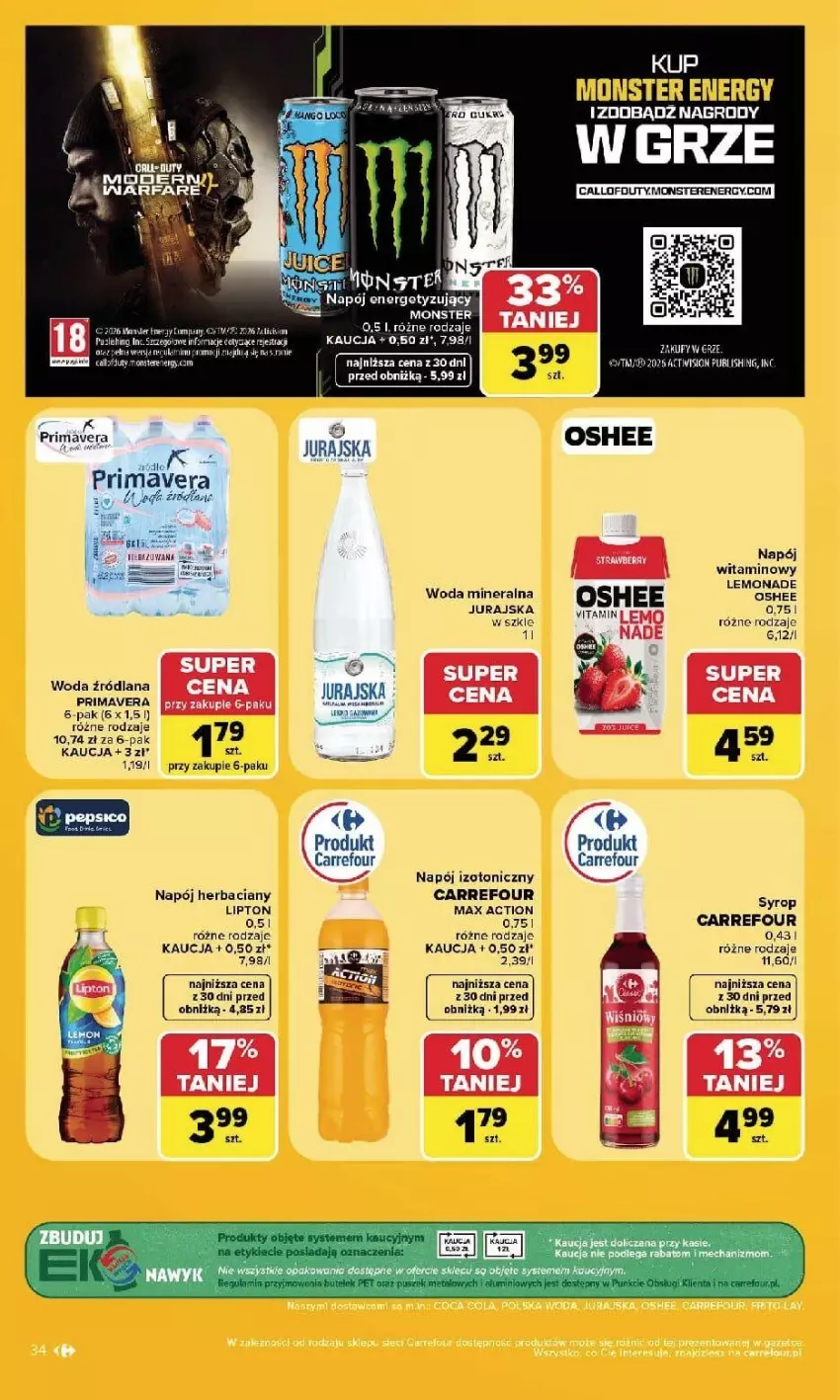 Gazetka promocyjna Carrefour - Gazetka Carrefour, Market w SUMIE najlpeszy, od poniedziałku - ważna 07.09 do 12.09.2026 - strona 36 - produkty: Fa, LANA, Lipton, Napój, Napój izotoniczny, Oshee, Prima, Primavera, Ser, Syrop, Woda, Woda mineralna