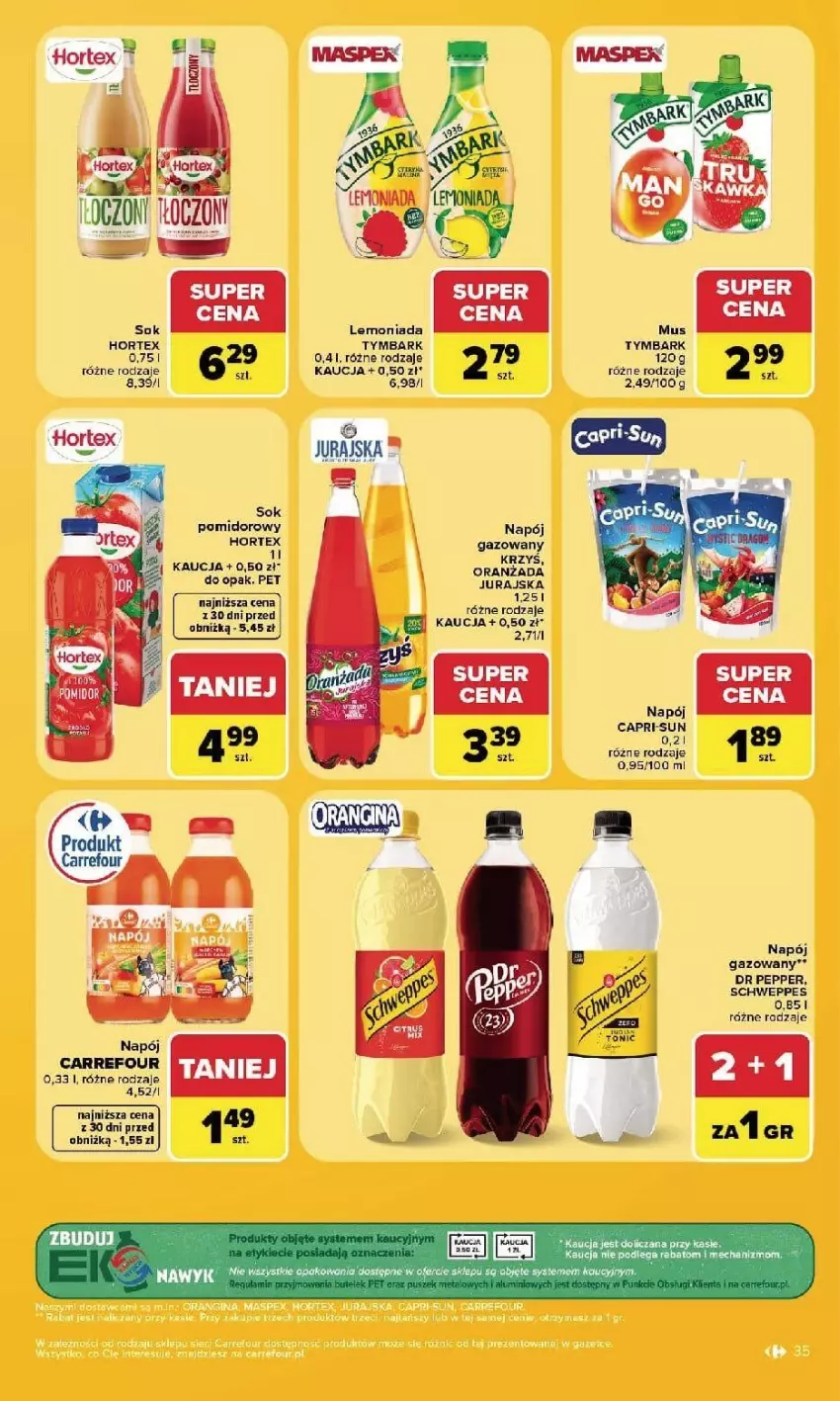 Gazetka promocyjna Carrefour - Gazetka Carrefour, Market w SUMIE najlpeszy, od poniedziałku - ważna 07.09 do 12.09.2026 - strona 37 - produkty: Hortex, Lemoniada, Mus, Napój, Schweppes, Sok, Tymbark