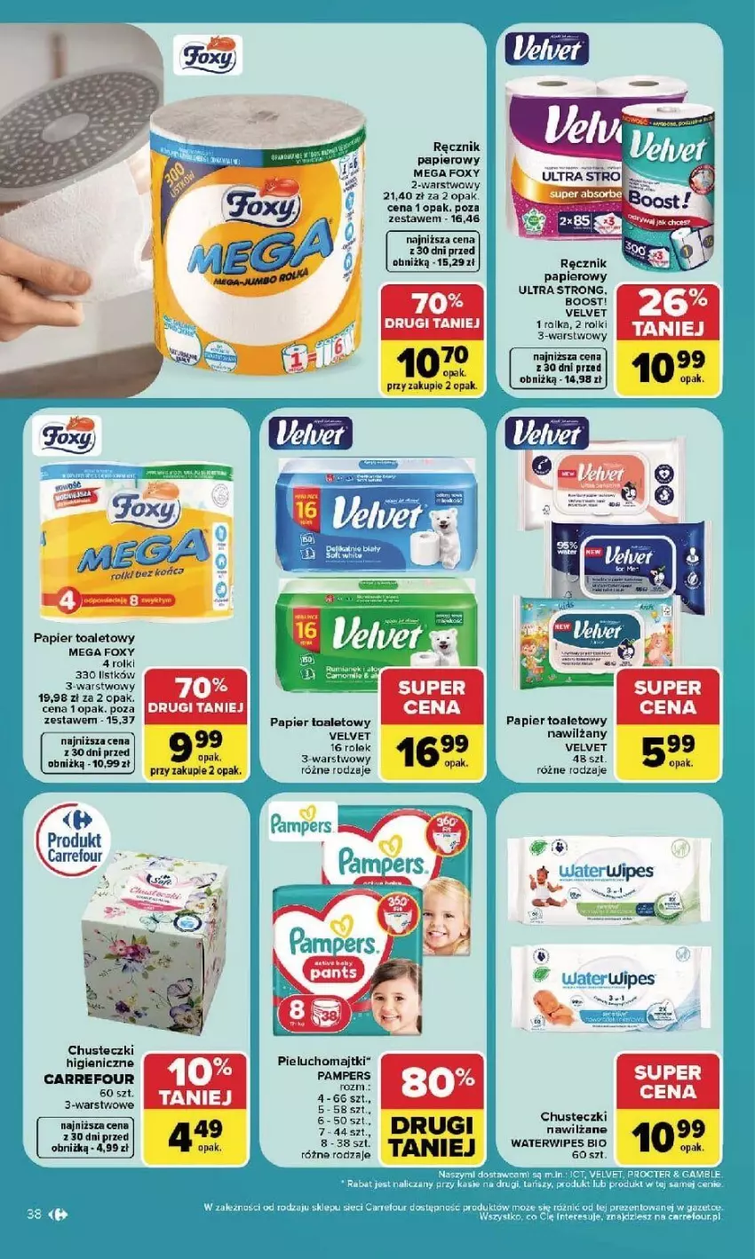 Gazetka promocyjna Carrefour - Gazetka Carrefour, Market w SUMIE najlpeszy, od poniedziałku - ważna 07.09 do 12.09.2026 - strona 40 - produkty: Chusteczki, Chusteczki nawilzane, Foxy, Majtki, Pampers, Papier, Papier toaletowy, Pieluchomajtki, Ręcznik, Rolki, Velvet