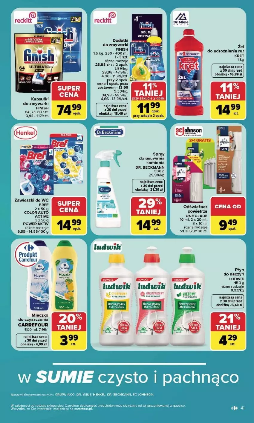 Gazetka promocyjna Carrefour - Gazetka Carrefour, Market w SUMIE najlpeszy, od poniedziałku - ważna 07.09 do 12.09.2026 - strona 43 - produkty: Bref, Fa, Finish, Kret, Ludwik, Mleczko, Odświeżacz powietrza, Zawieszki, Zmywarki
